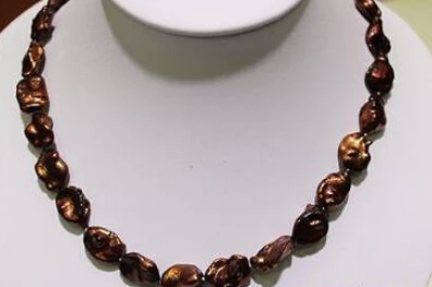 

Jew3108 BrownBeautiful keshi reborn pearl necklace 11x15-13x17mm17.5INCH Alloy"Handmade" NEW