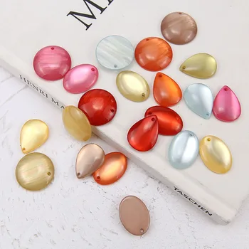 

New style 40pcs/lot color print geometry rounds/ovals/water drop shape flatback acrylic beads diy jewelry earring accessory