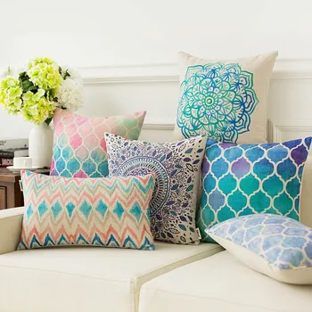

Watercolor Geometric Pillow Flower Diamond Home Decor Linen Cotton Cushion Decorative Throw Pillows Chervon Free Shipping
