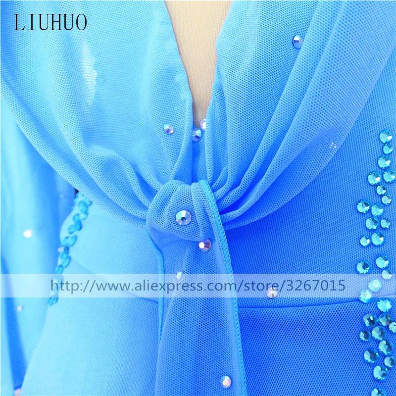 Figure Skating Dress Women's Girls' Ice Skating Dress Sky Blue Round neck long sleeve Exquisite diamonds High-grade elastic mesh Figure Skating Dress Women's Girls' Ice Skating Dress Sky Blue Round neck long sleeve Exquisite diamonds High-grade elastic mesh