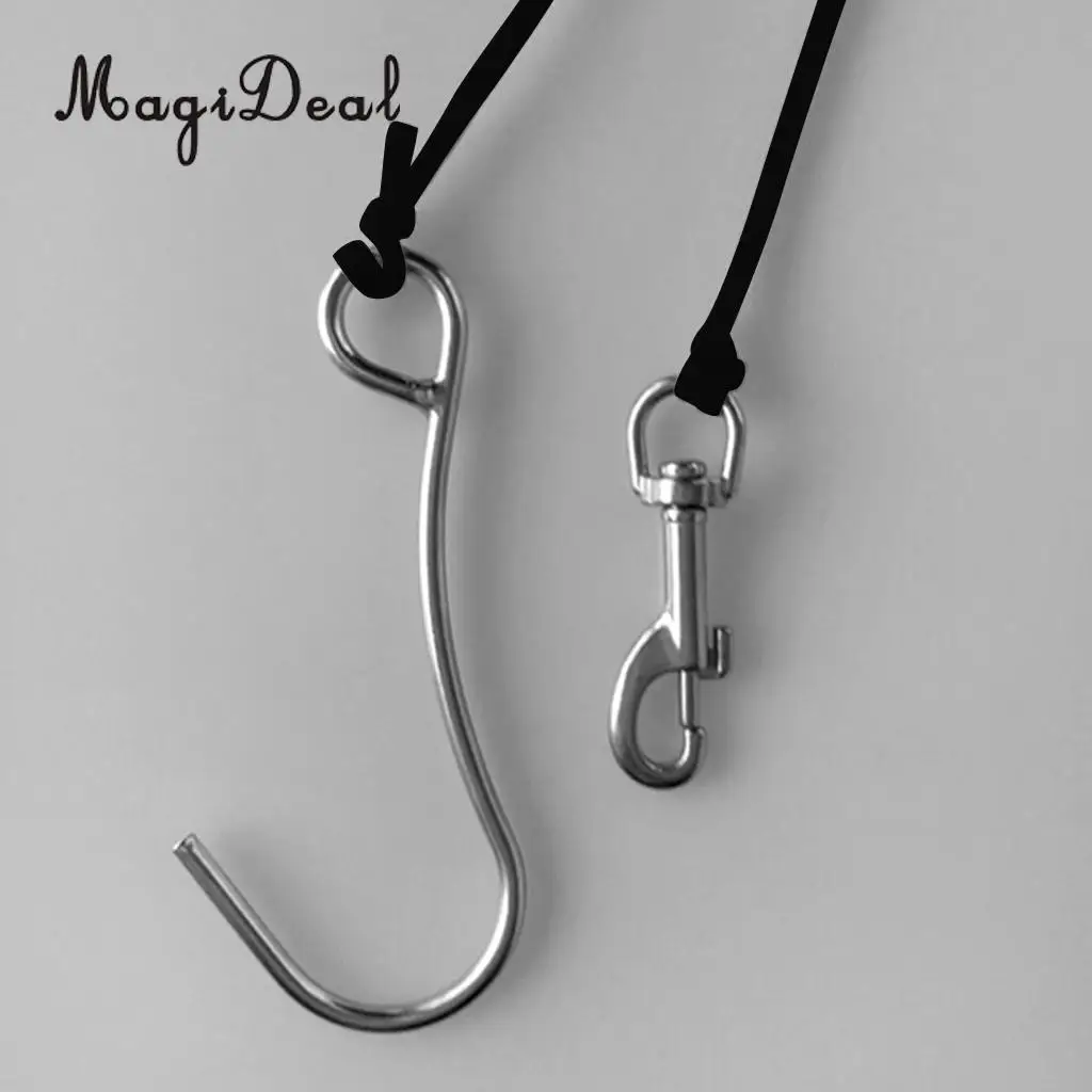 MagiDeal Scuba Diving Reef Drift Hook with 47' Line & Stainless Steel Clip for Snorkeling Freediving Swimming Caving Accessory