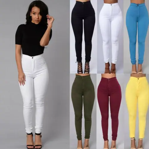 Pantalones vaqueros ajustados elásticos de cintura alta para mujer