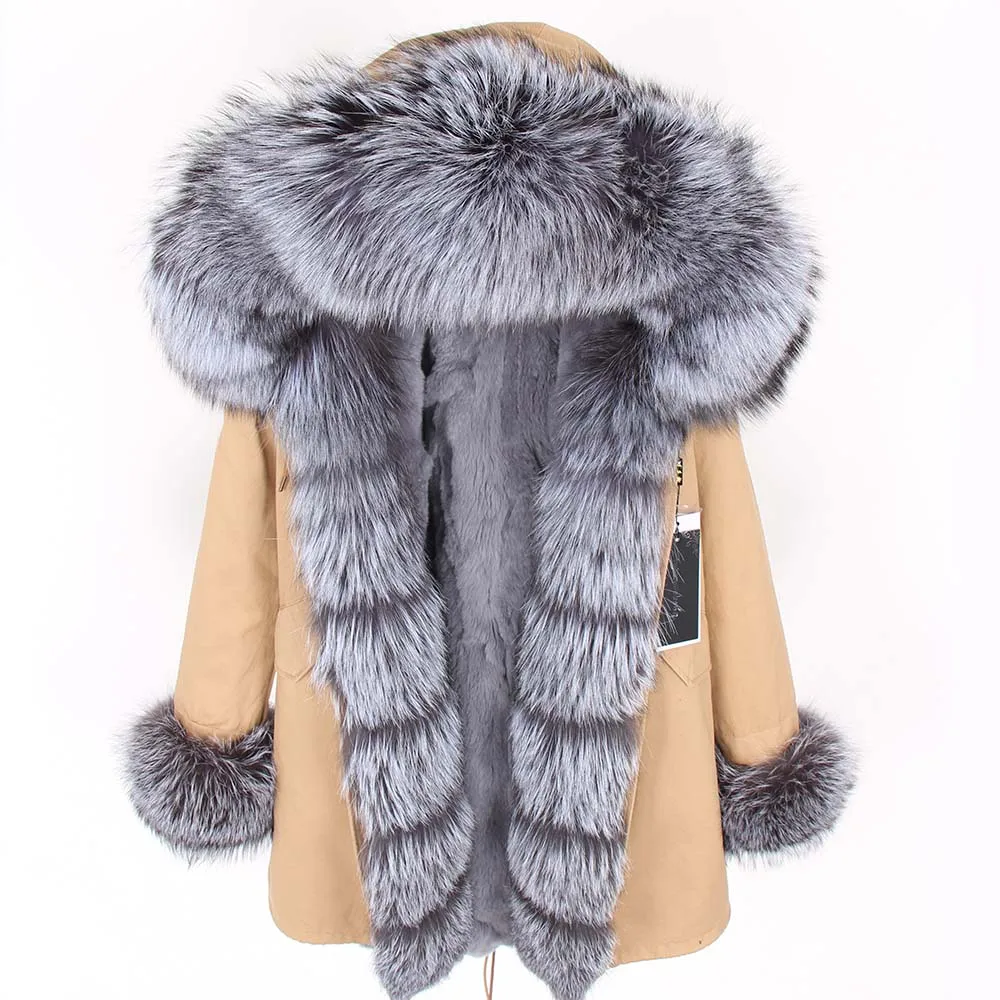 Подкладка из натурального кроличьего меха длинная парка зимняя куртка женские парки натуральный мех пальто - Цвет: HD14-5