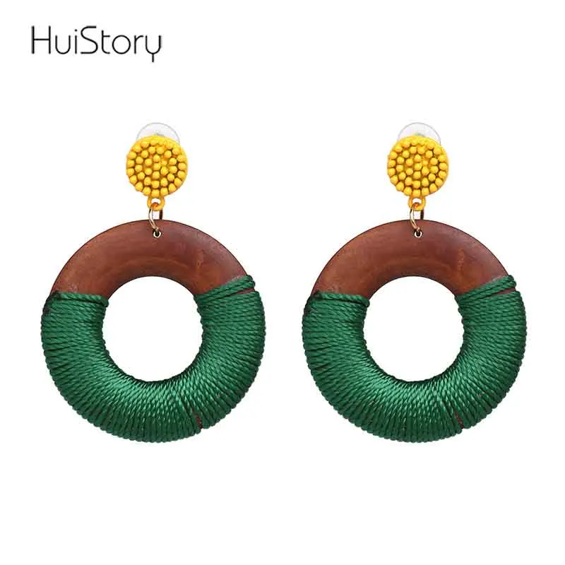 HUISTORY новые деревянные круглые Висячие серьги модные ювелирные изделия винтажные