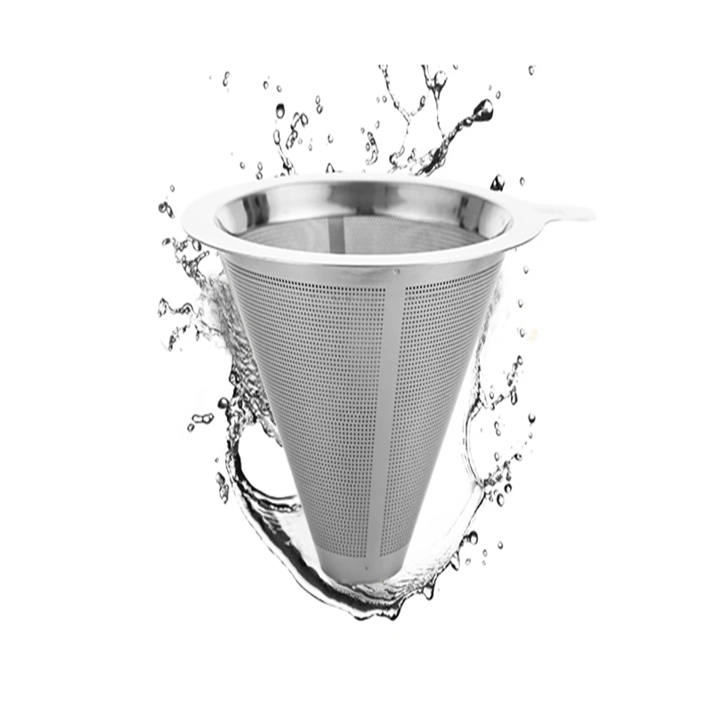 

Stainless Steel Coffee Dripper Double Layer Mesh Filter Pour Over Cone Paperless Home Brewing Helper Coffee Shop Kitchen Tools