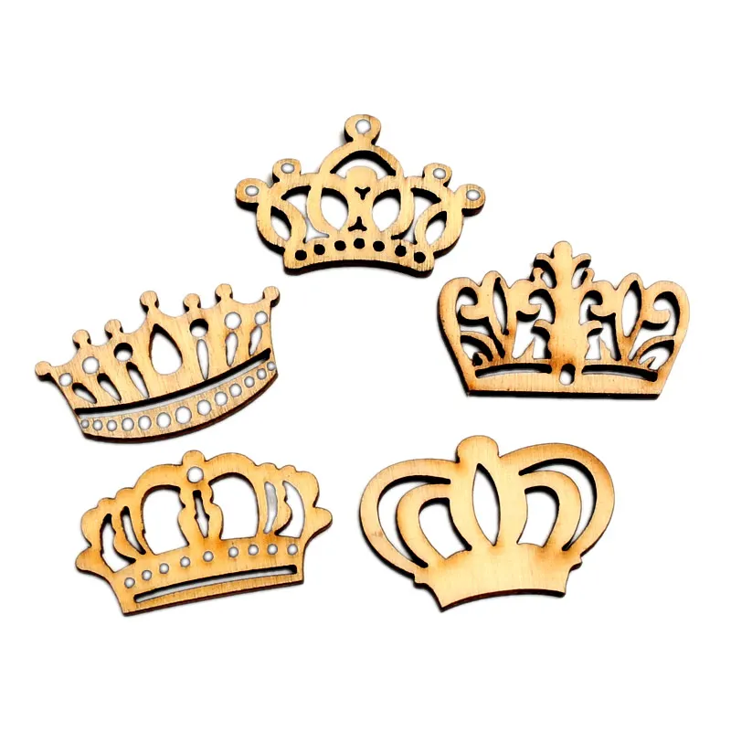 

50pcs Natural Crowns Wood Craft Embellishments MDF Wooden Cutout Flatback Scrapbooking for Cardmaking DIY Wedding Decoration