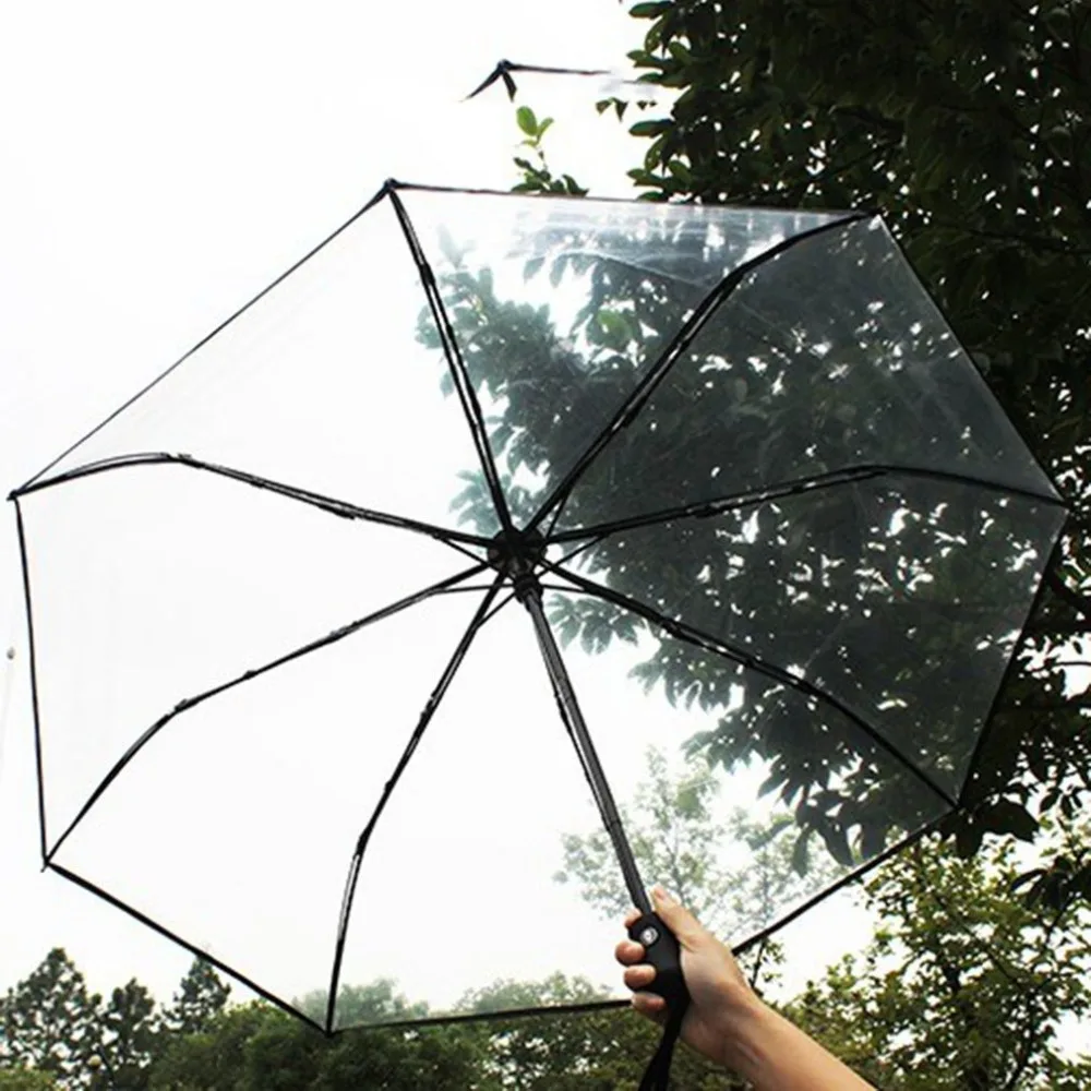 3 цвета, полностью автоматический зонт, три складных прозрачных ветрозащитных зонта для женщин и мужчин, 8 Ребров, непромокаемый прозрачный зонтик, подарок