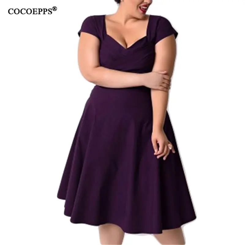 

High Quality Women Plus Size Dress Vintage Sexy Party Dresses Vestidos 4XL 5XL Big Size 2018 Summer Elegant Office Swing Dress