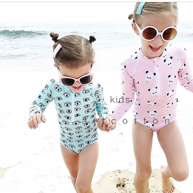UPF 50+ Kids Swimwear Summer Baby Girls Bikini Suit Panda Eyes Long