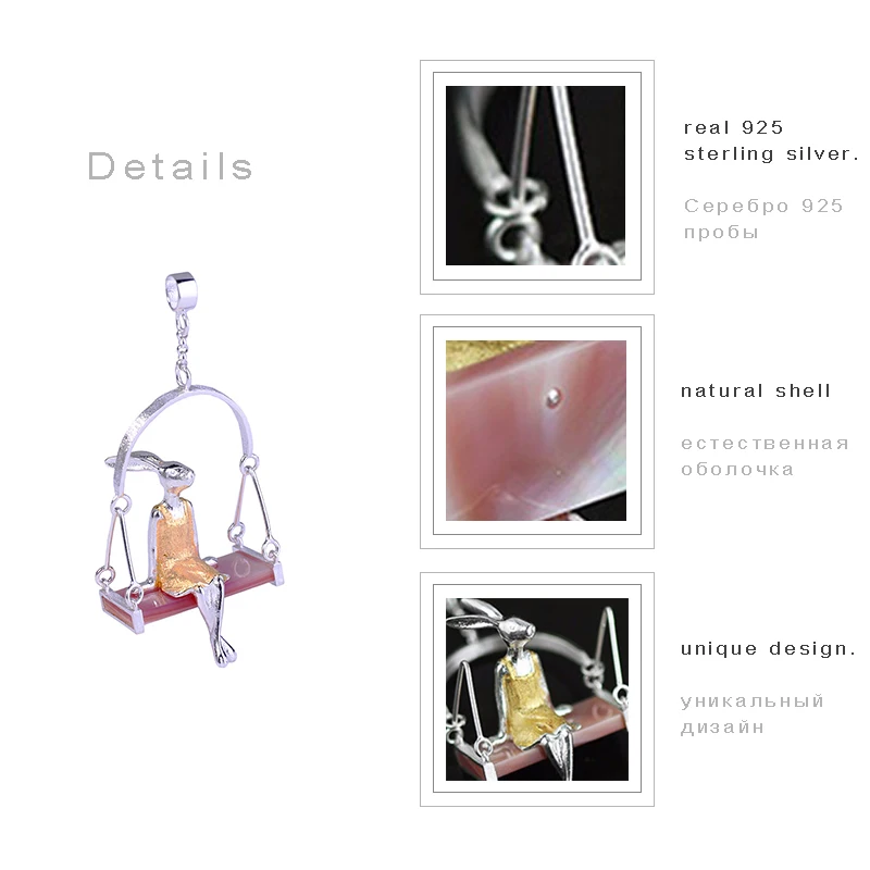 Lotus Fun Brand Real Sterling Silver 925 Pendant for Women Fine Jewelry Animal Rabbit Swing Handmade Pendant Girl Gift Wholesale