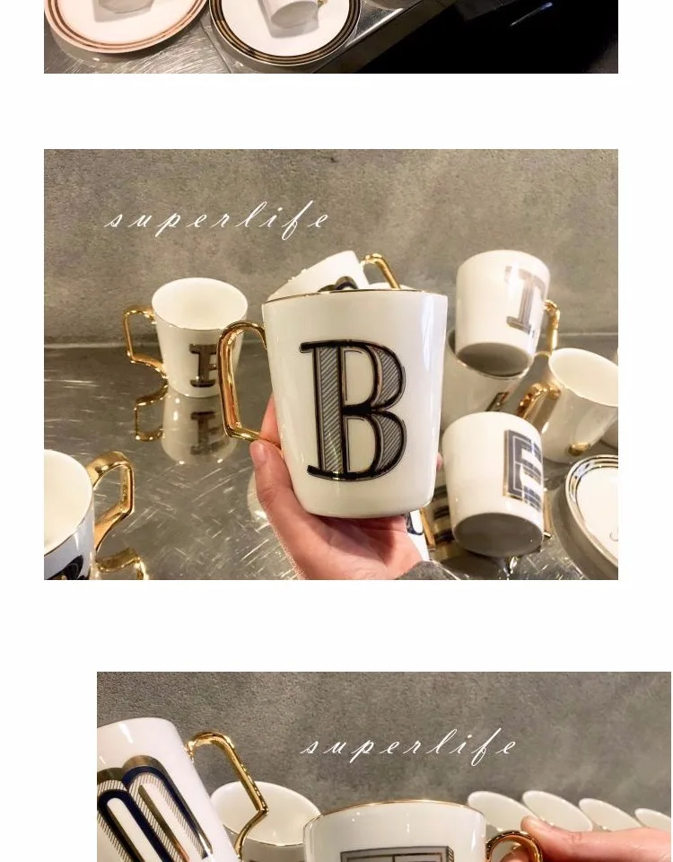 Новые скандинавские Бриз старшие ощущения буквы костяные фарфоровые чашки Золотая краска край кофейная чашка b