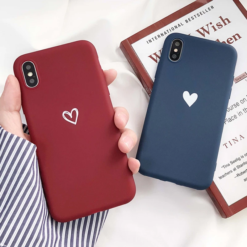 Fashion Couples Love Heart Phone Case For iphone 7 7Plus 6 6S 8 Plus Wine Red Soft TPU Back Cover XS Max X XR Fundas |
