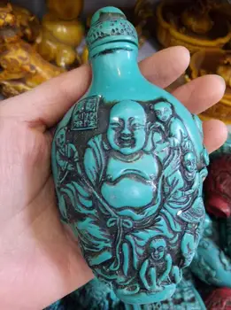 

Multi style Delicately Made Old Maitreya Buddha Statue Turquoise Snuff Bottle Handlebars Free Shipping