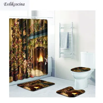 

Free Shipping 4pcs Santa Home Decors Banyo Paspas Bathroom Carpet Toilet Bath Mat Set Non Slip Tapis Salle De Bain Alfombra Bano