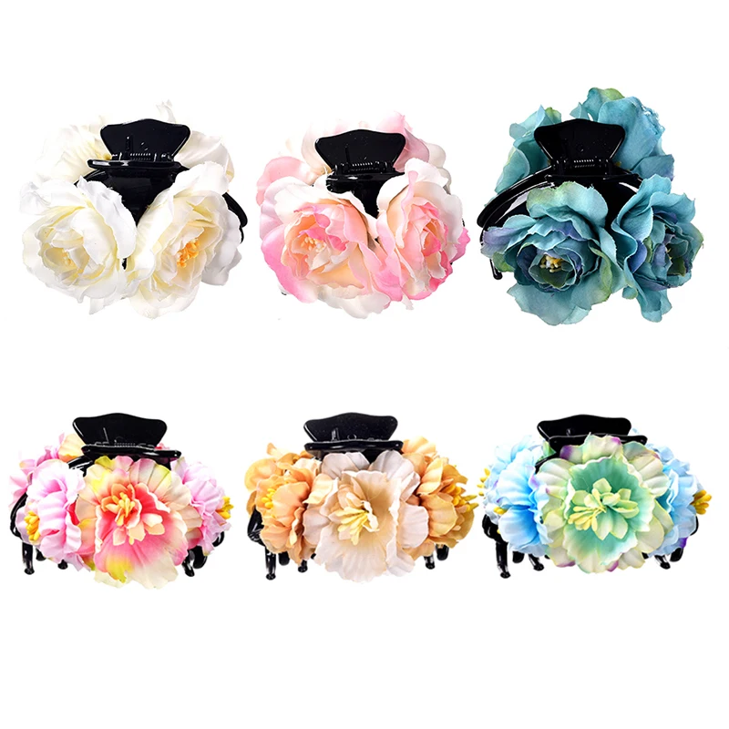 

M MISM Women Peony Hair Claws Big Flower Bud Bun Holders Barrette Korean Style Fashion Vintage Colorful Hair Clips Accessories