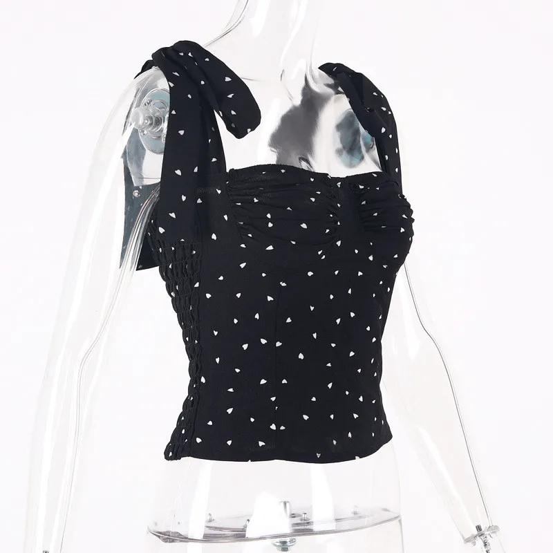 Ahagaga,, черный горошек, богемный укороченный топ на шнуровке, женская сексуальная уличная рубашка без рукавов, летняя женская футболка для отдыха