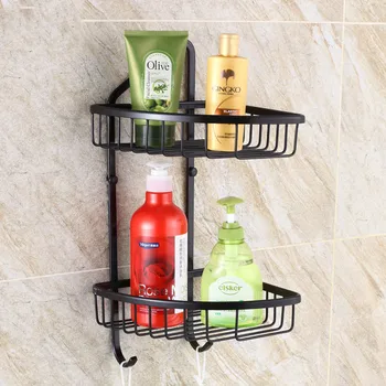 

Black Bronze Antique Bathroom Shelf Corner Basket Pendant Retro Wall Tripod Bathroom Accessories Brushed Bathroom Shelves