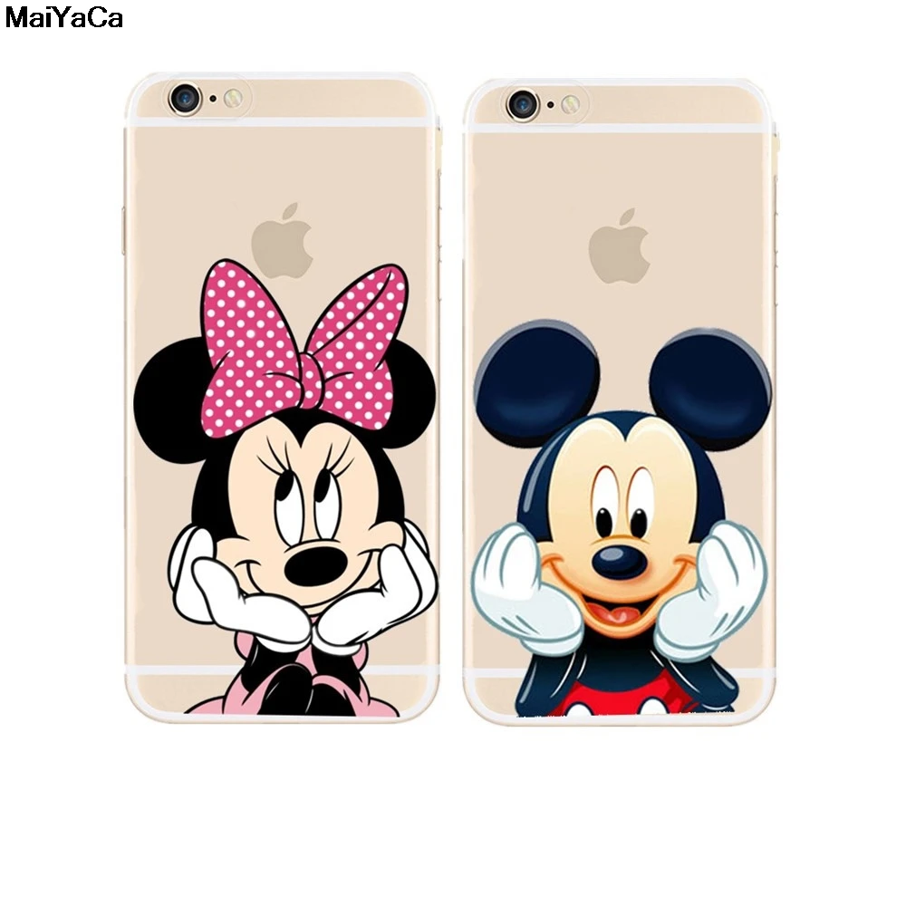 Милые Чехлы MaiYaCa с Микки Маусом и Минни для iPhone 4S 5C 5S 6S Plus X XR XS MAX прозрачные