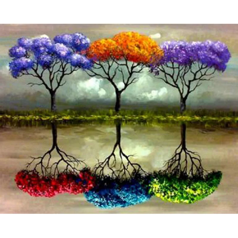 

5D DIY Diamond Painting "Reflected color tree" Diamond Embroidery scenery 3D Full Square Diamond Cross Stitch Mosaic Home Decor