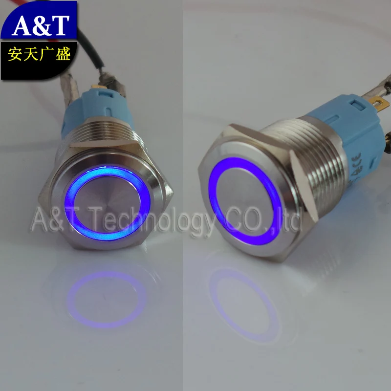 

16mm stainless steel waterproof IP67 latching maintained illuminated metal 12V,24V,220V blue ring led push button on off switch