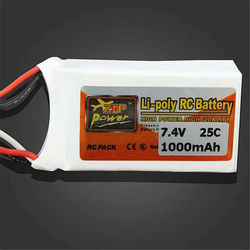 Перезаряжаемый аккумулятор ZOP power 7,4 V 1000mAh 2S 25C Lipo разъем JST для радиоуправляемого дрона FPV квадрокоптера DIY игрушки запчасти