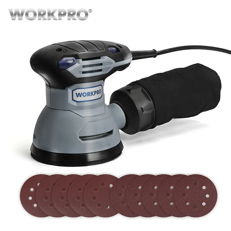 WORKPRO 300 Вт случайный шлифовальный станок с переменной скоростью Эксцентриковая шлифовальная машина с 10 шт. наждачная бумага удаление пыли и гибридный пылеуловитель - изображение