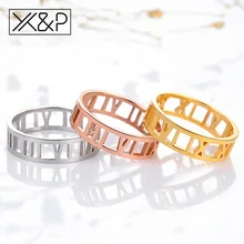 X&P Fashion Luxury Couple 316 L Stainless Steel Rings for Woman Man Girl Rose Gold Silver Color Roman Numerals Ring Jewelry Gift