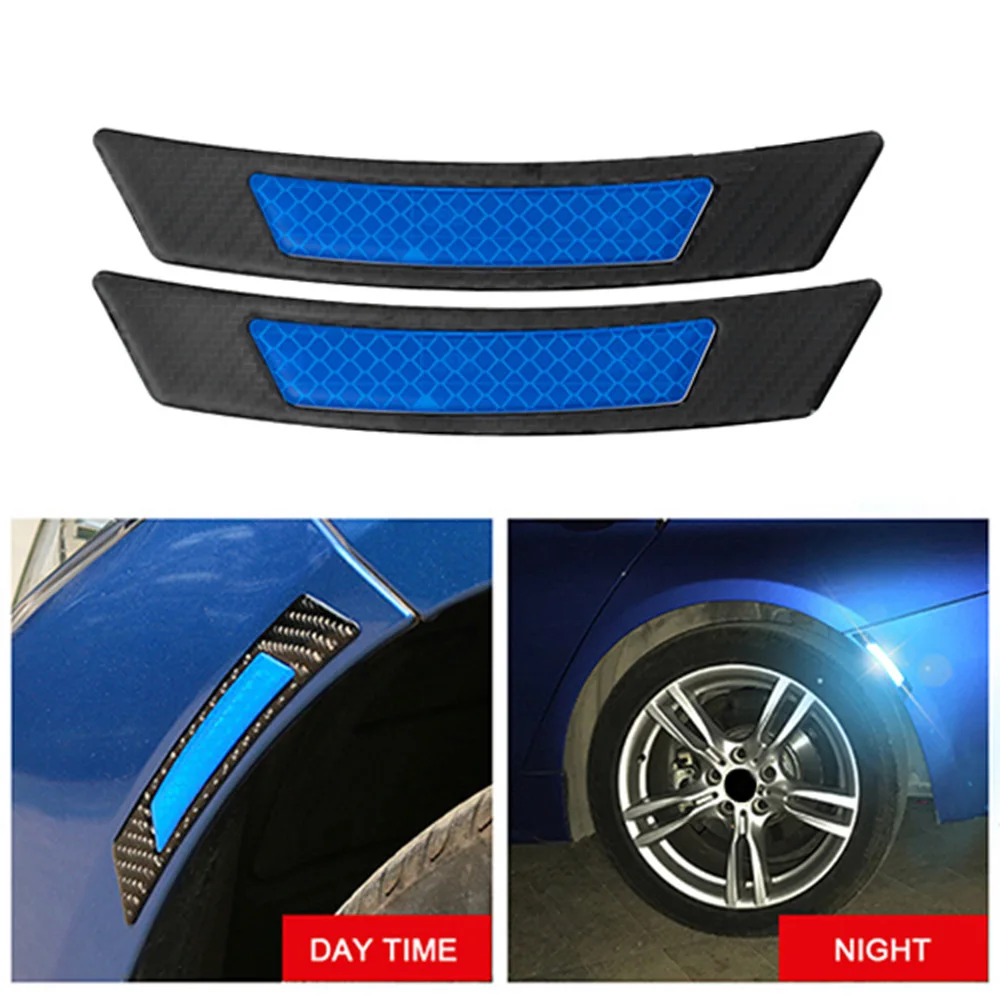2Pcs Carbon Fiber Protection Car Wheel Eyebrow Edge Reflective Guard Sticker