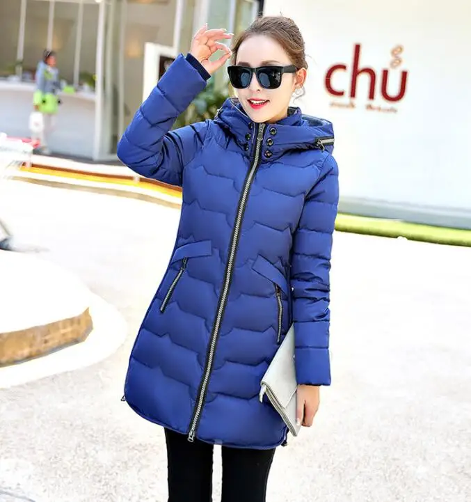 7XL размера плюс зимняя куртка с капюшоном Женская хлопковая теплая длинная парка с длинным рукавом большого размера Женская верхняя одежда - Цвет: Синий