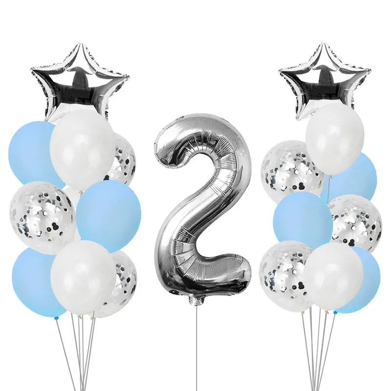 Серебристо-синие От 1 до 6 лет воздушные шары на день рождения украшения на день рождения для детей и взрослых 1-2-18-21-30-40-50-60 товары на день рождения - Цвет: 21pcs 2