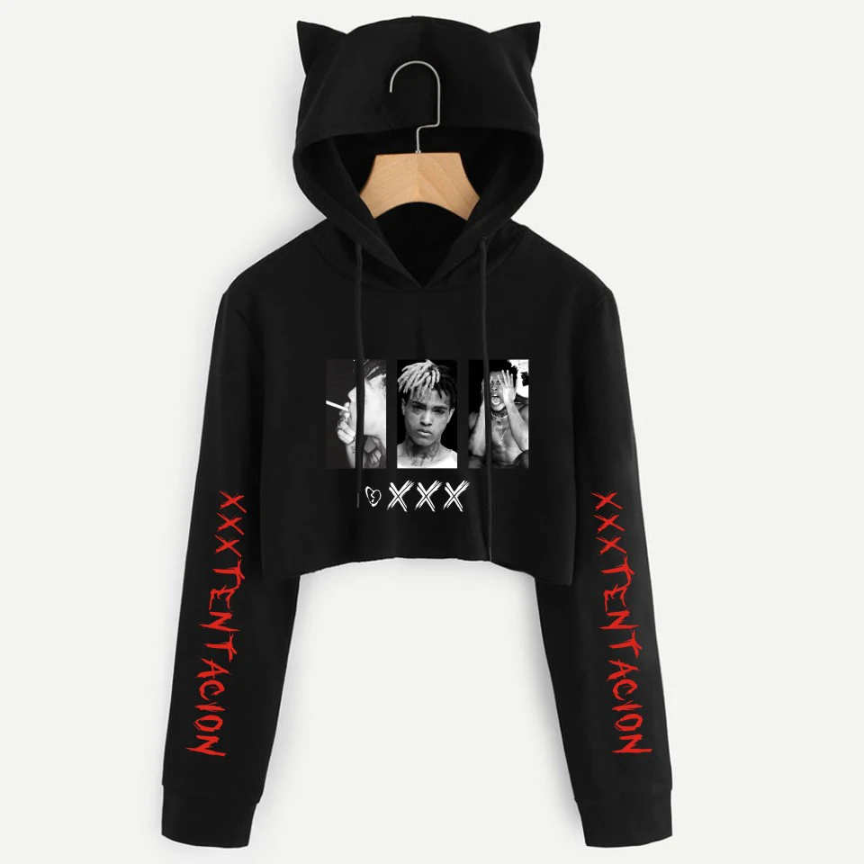 Прямая поставка xxxtentacion укороченный топ толстовки горячая Harajuku короткий Свитшот