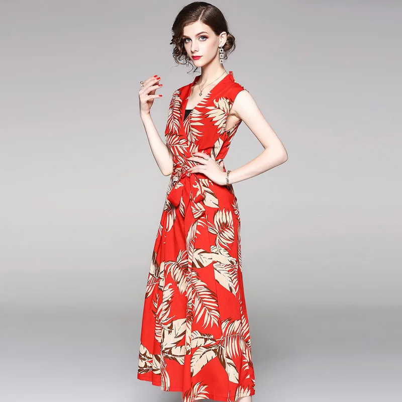 2019 New Summer Women Pants Temperament Casual Chiffon Printing Loose Drawstring Wide Leg Pants Fake Two Wide-legged Jumpsuit 2019 New Summer Women Pants Temperament Casual Chiffon Printing Loose Drawstring Wide Leg Pants Fake Two Wide-legged Jumpsuit