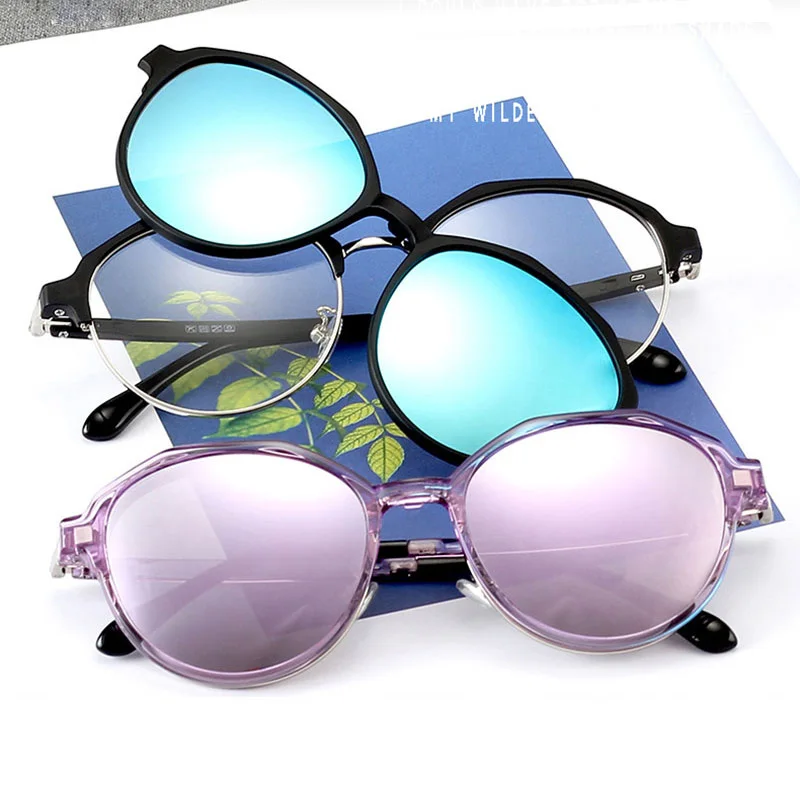 

Oval Myopia Eyeglass Frame Lens Computer Glasses Spectacles Fashion Magnetic Clip On Sunglasses For Driving Half Frame Vintage