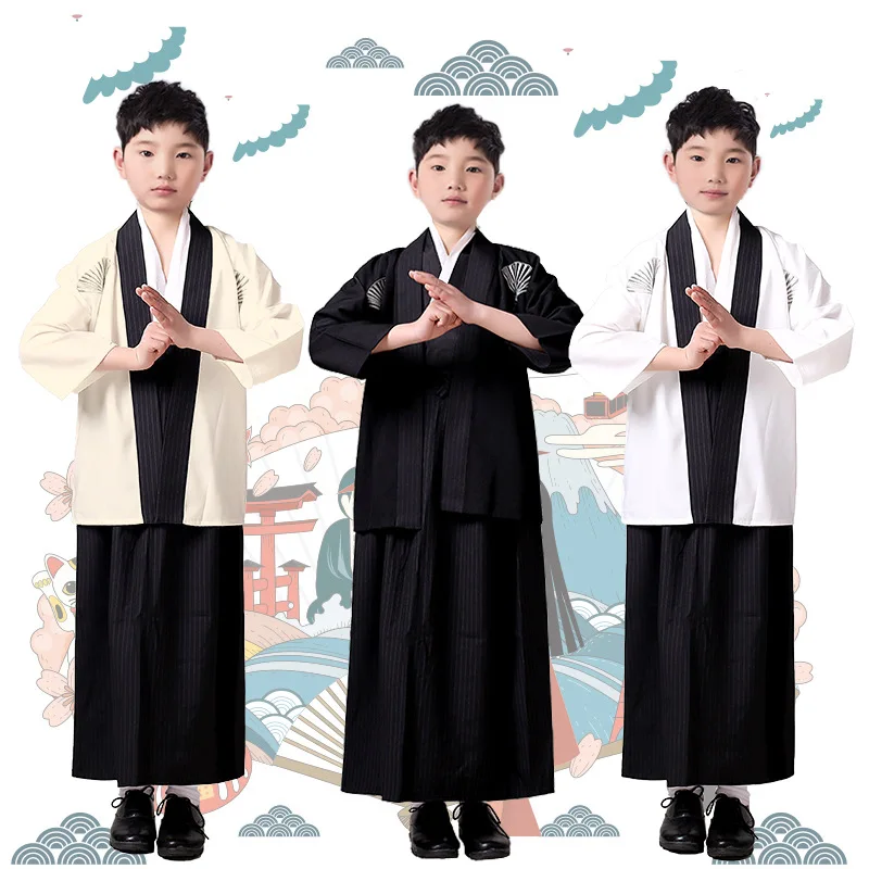 Boys Cosplay Costume Japanese Kids Kimono Yukata Traditional Samurai Robe Halloween Costumes Children Performance Clothes