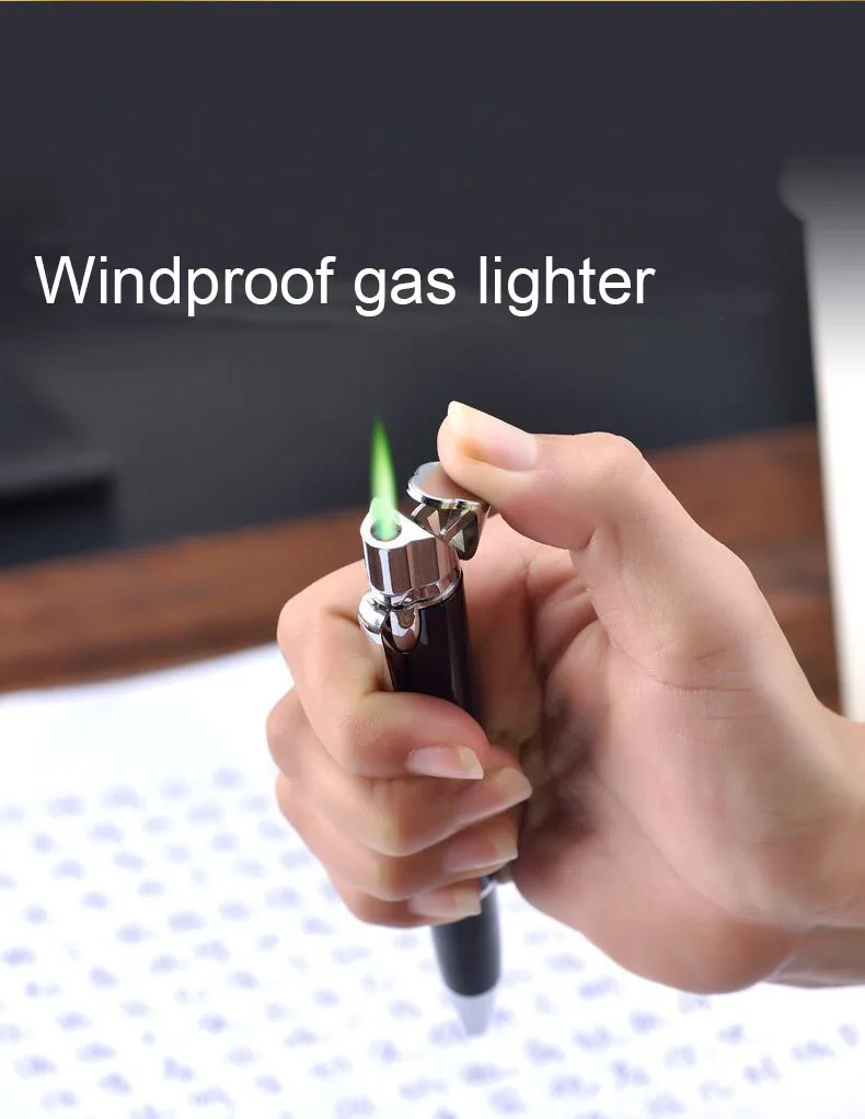 Зажигалка шариковая ручка креативная металлическая ветрозащитная газовая зажигалка многофункциональная