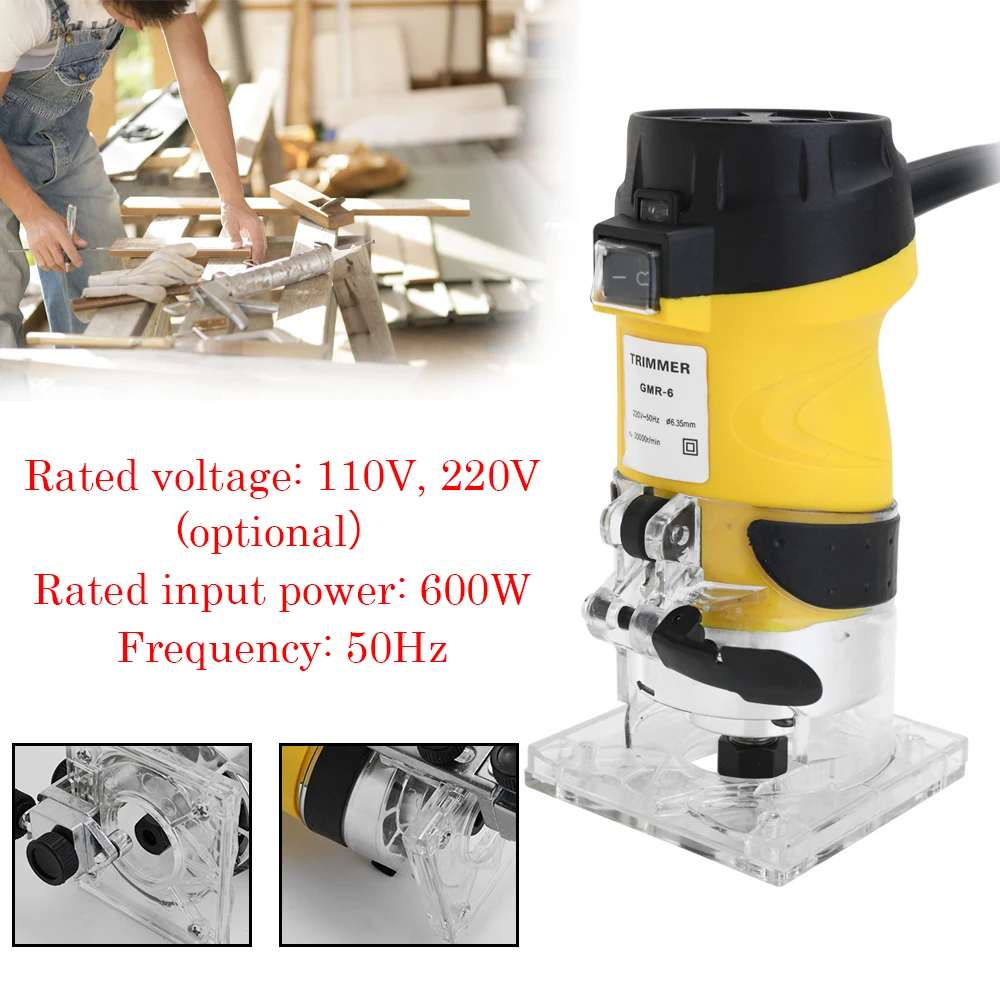 

600W 30000r/min Woodworking Electric Trimmer Wood Milling Engraving Slotting Trimming Machine Hand Carving Machine Wood Router