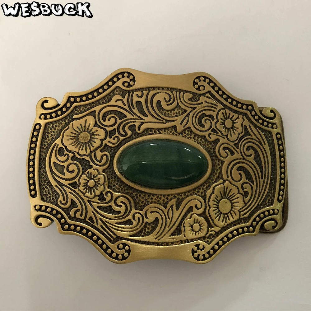 

WesBuck Brand Men Copper buckle Tang Grass Grain Inlaid Jade Brass Plate Belt Buckle Homme Making-replica Ancient Para Cinturone
