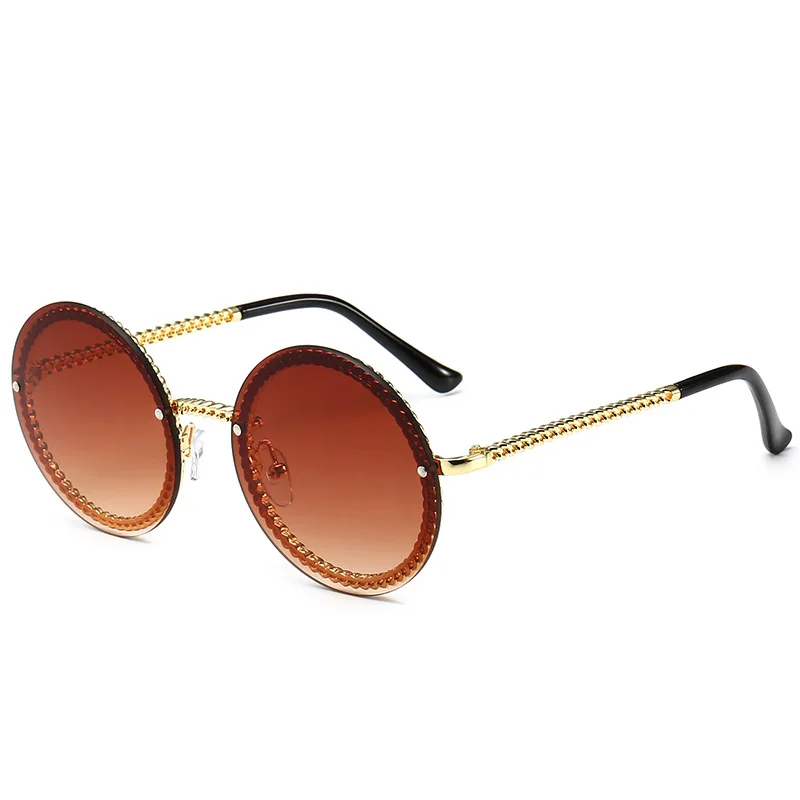 Роскошные модные круглые солнцезащитные очки для женщин, Ретро стиль, фирменный дизайн, цепочка, металлическая оправа, тенты, солнцезащитные очки для женщин, очки для мужчин - Цвет линз: C5 Gold double tea