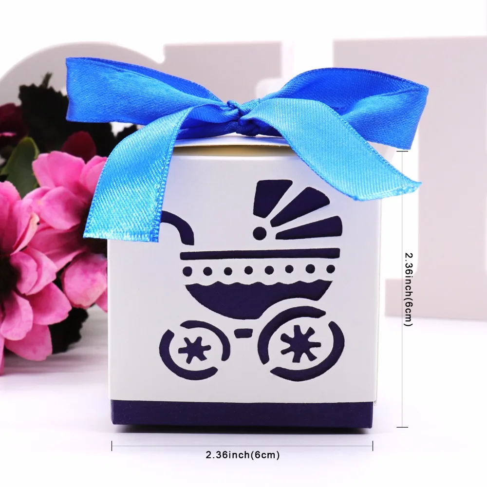 50 шт baby Shower коробка для сладостей в виде кареты лазерная резка коробки с лентой
