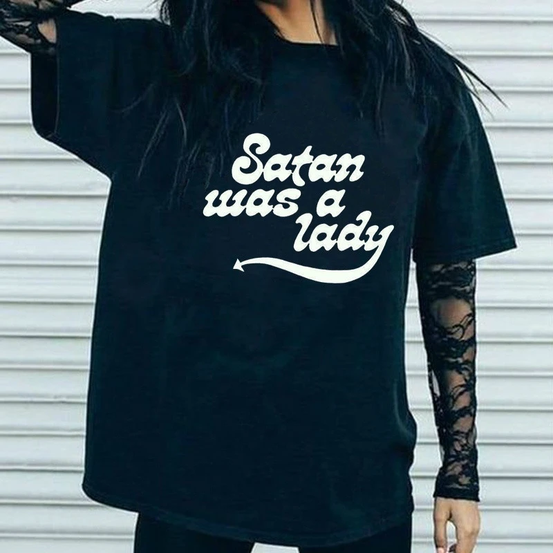 Fashionshow jf Satan Was A Lady camiseta negra para mujer, camiseta  satánica de estilo Grunge Tumblr, ropa gótica bonita|Camisetas| - AliExpress