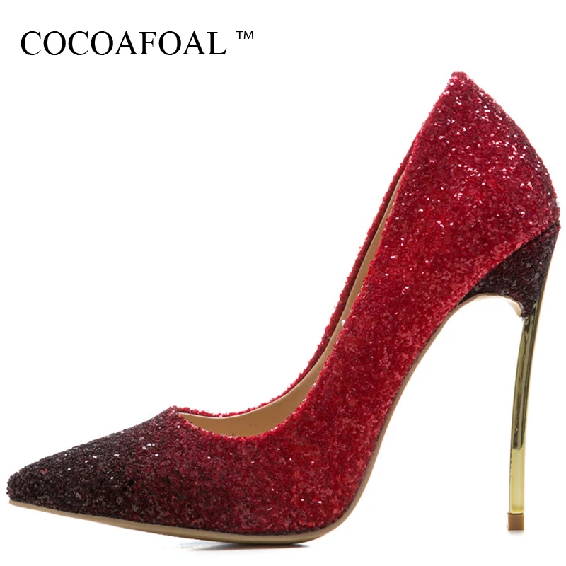 

COCOAFOAL Woman Purple High Heels Shoes Plus Size 33 43 44 Stiletto Valentine Shoes Bling Blue Pointed Toe Silver Wedding Pumps