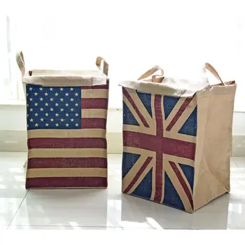 

Flag Jute Receiving Box with Dust-proof Cover for Domestic Sundries Finishing and Receiving Landing Dirty Clothes Barrel 0676