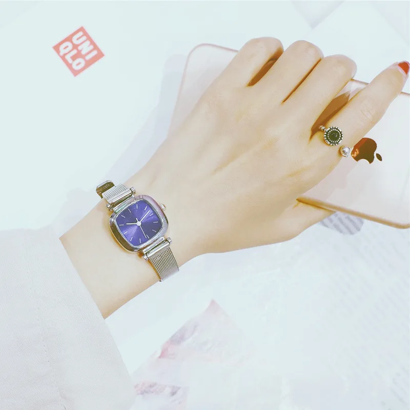 

Mesh band square dial women Quartz watches ladies fashion dress watch minimalist stylish small fresh female clock