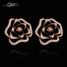 Negro Flores Color de Rosa Cubic Zirconia Crystal Stud Pendientes de Oro Rosa Plateado Moda Joyería de La Vendimia Para Las Mujeres brincos joias DFE729