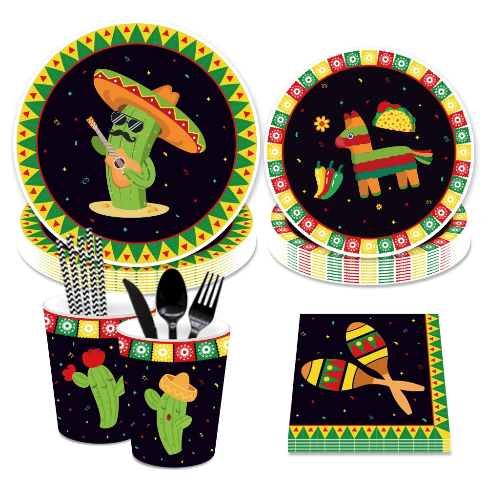 Мексика Cinco de Mayo вечерние Наборы украшений коробки кактус одноразовые тарелки