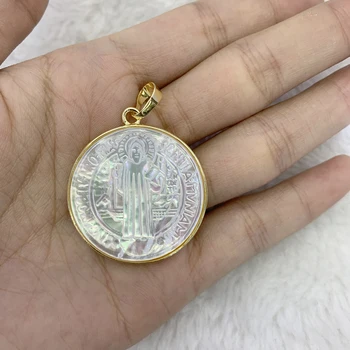 

5pcs/lot Religious Jewelry San Benito Cross Medal Shell Pendants For Women Men Jewelry