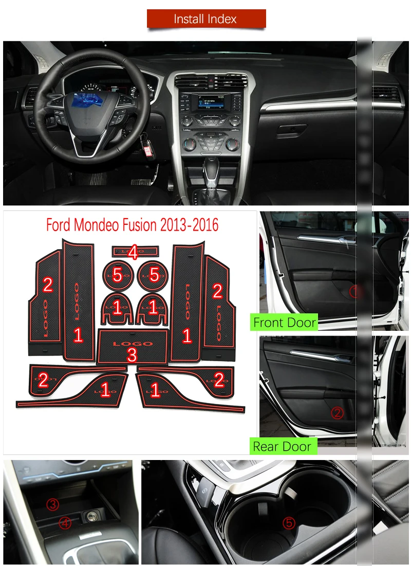 Для Ford Mondeo Fusion 2013~ противоскользящая резиновая подушка для чашки Коврик для двери V MK5 5 аксессуары наклейки для автомобиля Стайлинг