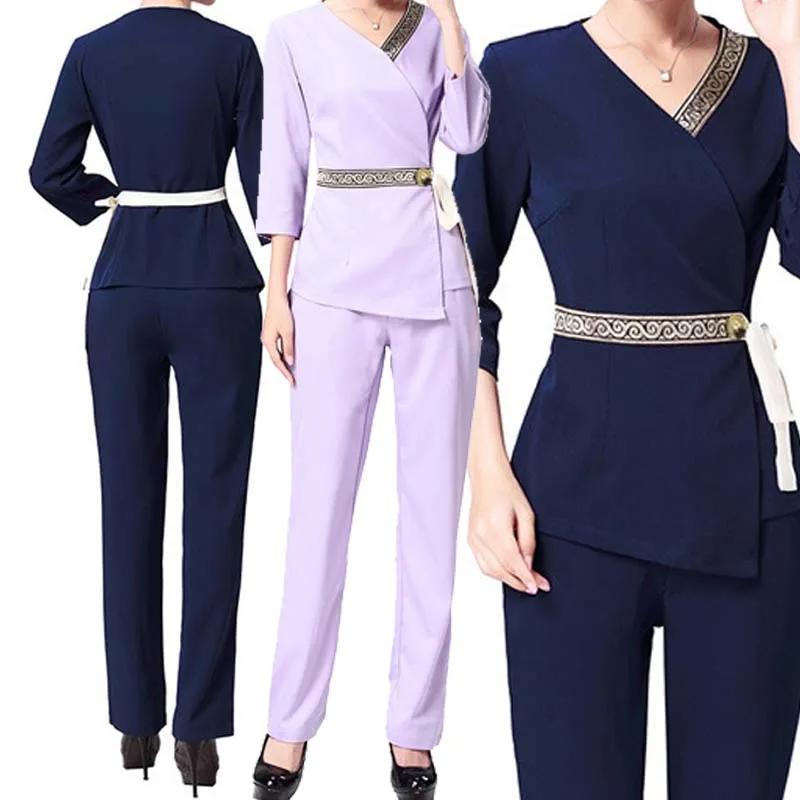 

[SET] Women's Trendy Waistband Scrubs Set/Medical Uniforms/ Beauty Parlor/Spa Club Tunics/High Quality