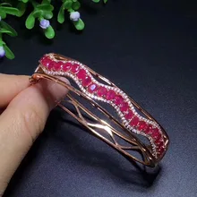 С натуральным красным Рубином камень браслеты с природным драгоценным камнем Роскошные массив волнистые браслеты S925 Серебряный браслет для женщин Подарочные ювелирные изделия
