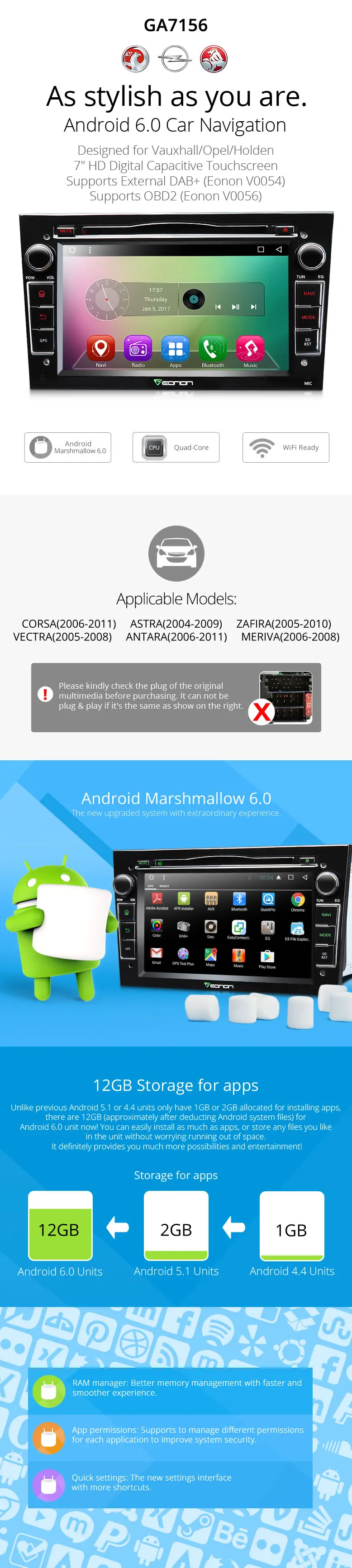 Best 7" Quad Core Android 6.0 OS Special Car DVD for Opel/Vauxhall/Holden Meriva 2006-2008 & Vectra 2005-2008 & Zafira 2005-2010 0